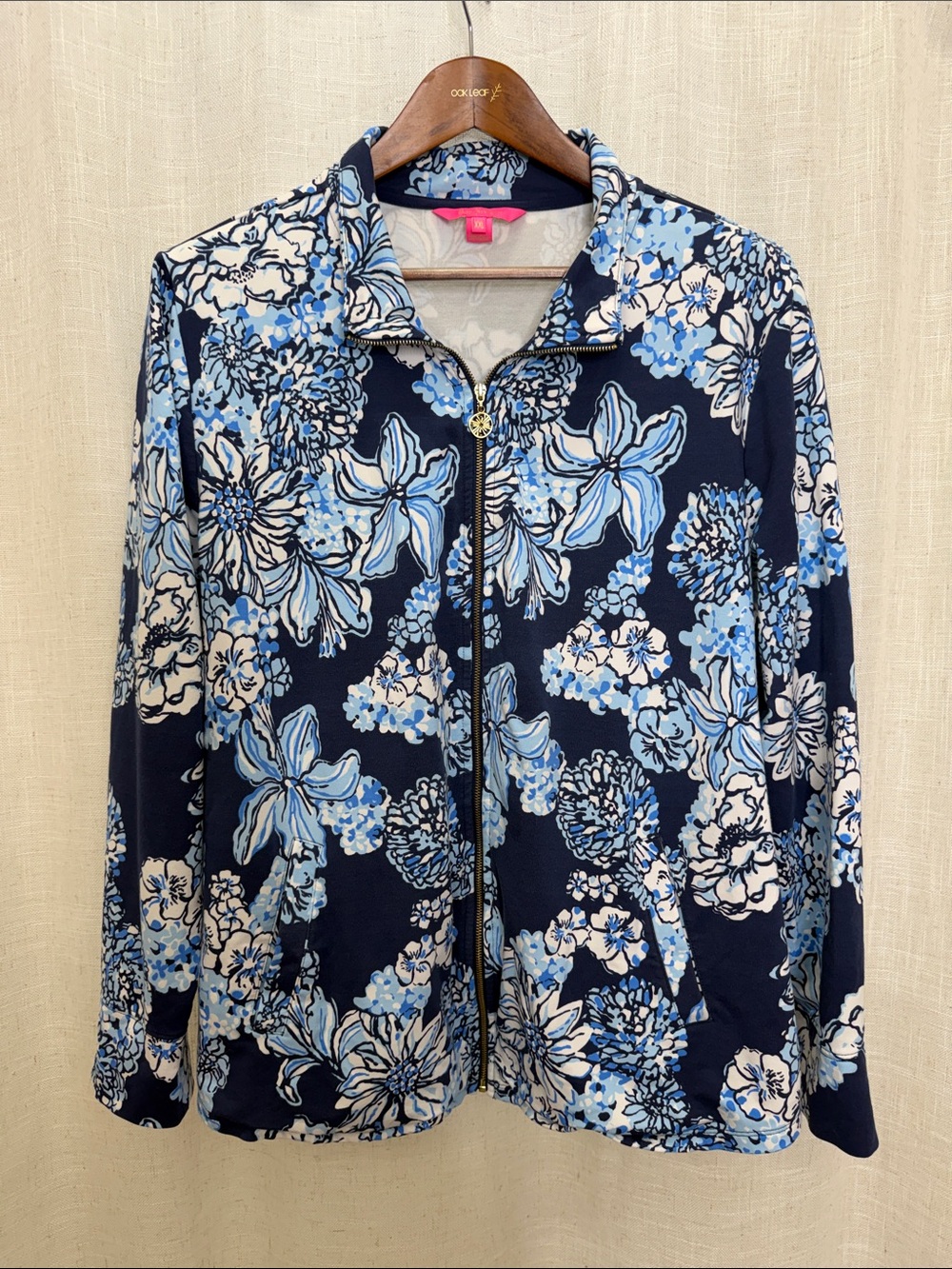 Lilly Pulitzer Blue & White Floral Print Half-Zip Long Sleeve Pullover